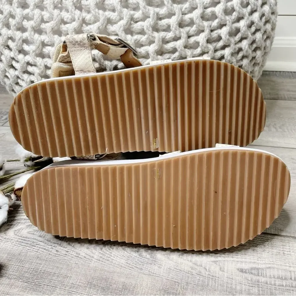 Lucky Brand Idenia Leather Snake Embossed Flatform Sandals Stucco Lomo Size 9.5M